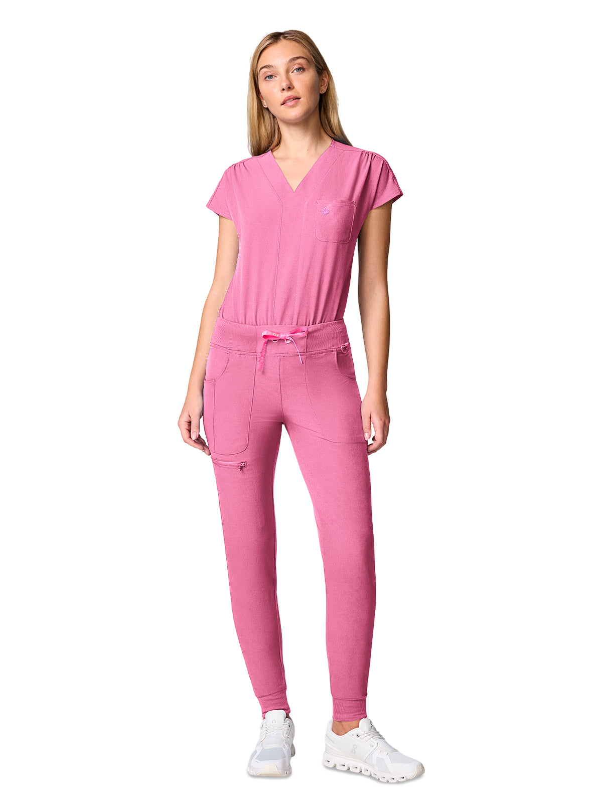 Women's 1-Pocket V-Neck Bodysuit - 00017 - Pixel Pink