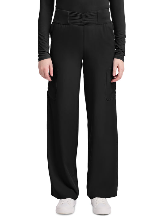 Women's 5-Pocket Ruched Wide Leg Pant - 011 - Black