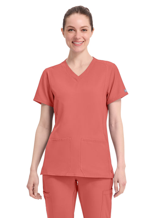 Women's 4-Pocket Shaped Shoulder Seam Top - 2468 - Coral