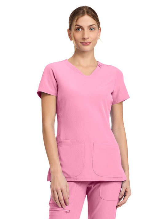 Women's 3-Pocket V-Neck Top - 702 - Pixel Pink