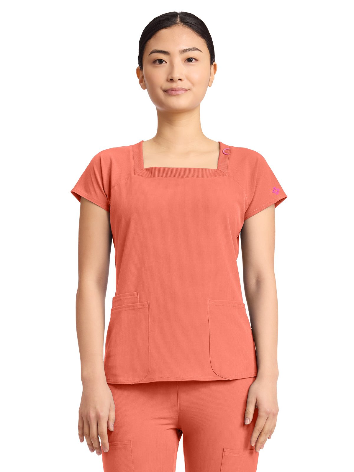 Women's 3-Pocket Square Neck Scrub Top - 704 - Coral Fusion