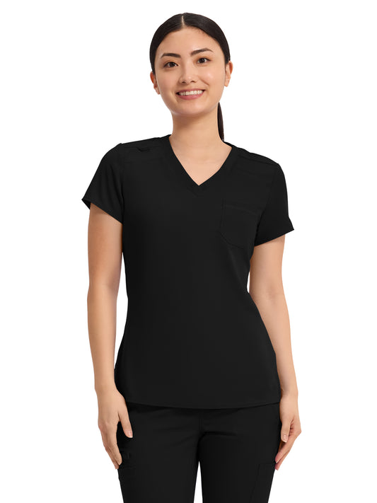Women's 1-Pocket V-Neck Top - 7448 - Black