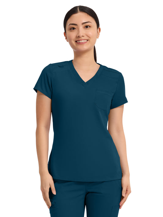 Women's 1-Pocket V-Neck Top - 7448 - Caribbean