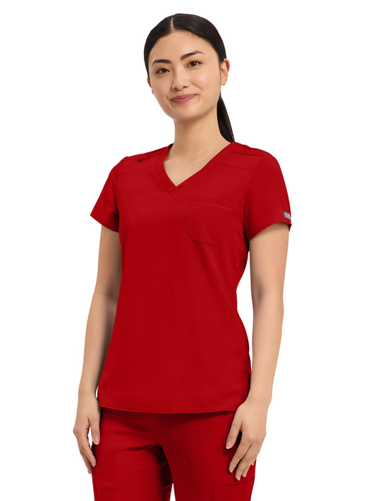 Women's 1-Pocket V-Neck Top - 7448 - Red