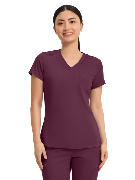 Women's 1-Pocket V-Neck Top - 7448 - Wine