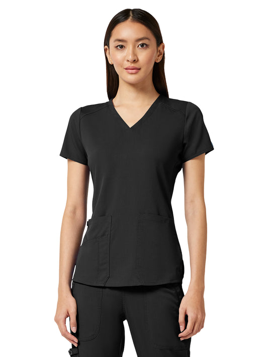 Women's 4-Pocket V-Neck Shirttail Top - 7459 - Black