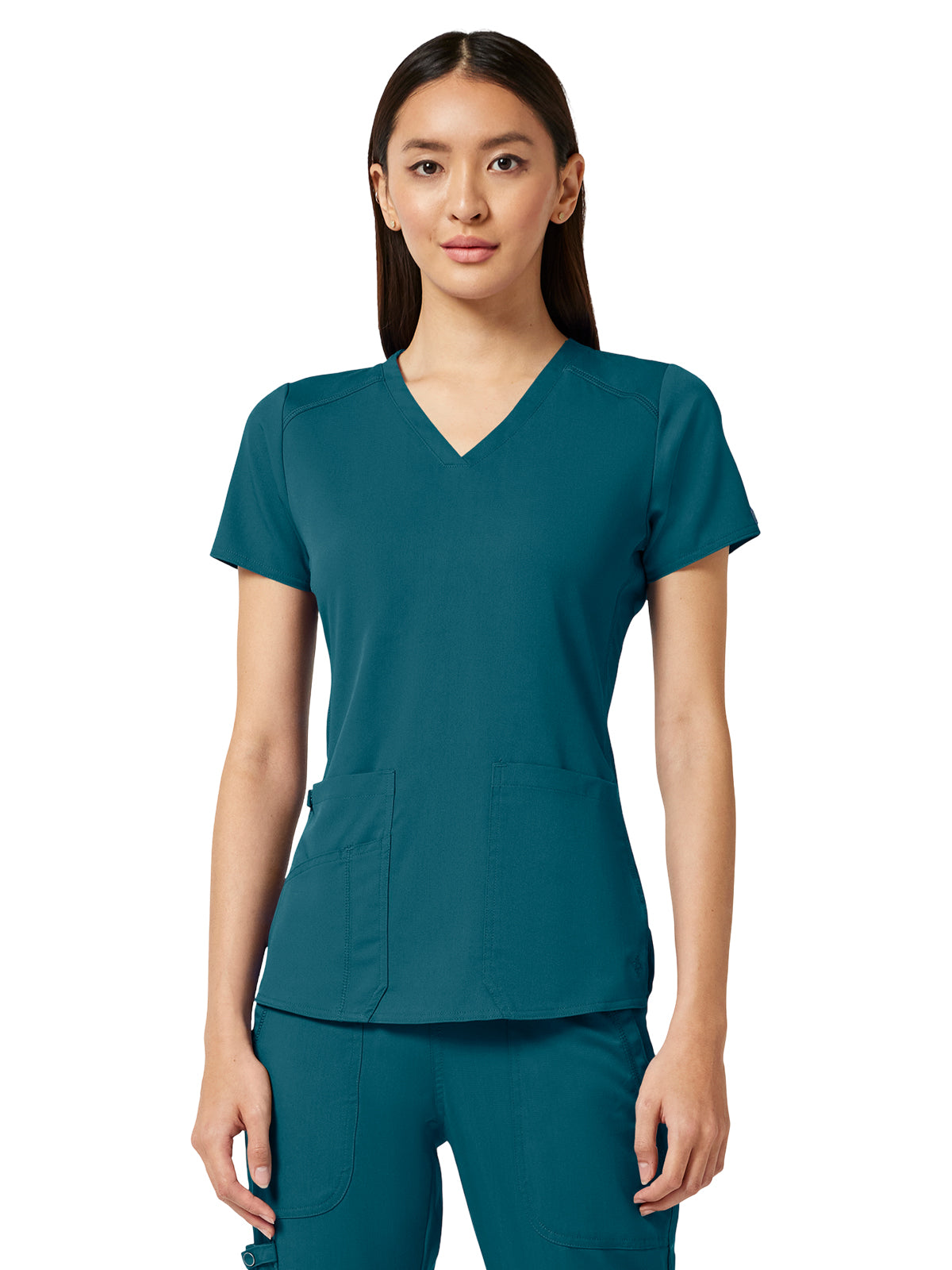Women's 4-Pocket V-Neck Shirttail Top - 7459 - Caribbean