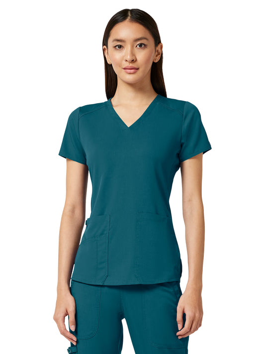 Women's 4-Pocket V-Neck Shirttail Top - 7459 - Caribbean