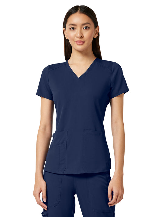 Women's 4-Pocket V-Neck Shirttail Top - 7459 - Navy