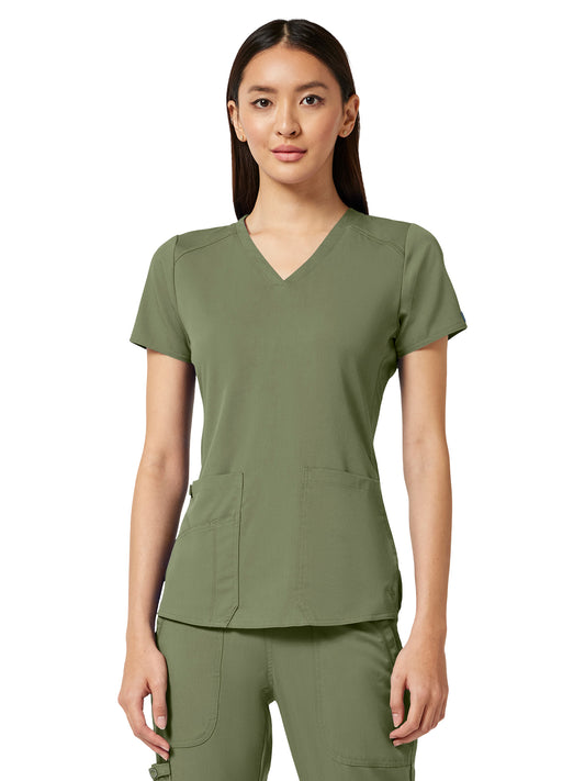 Women's 4-Pocket V-Neck Shirttail Top - 7459 - Olive