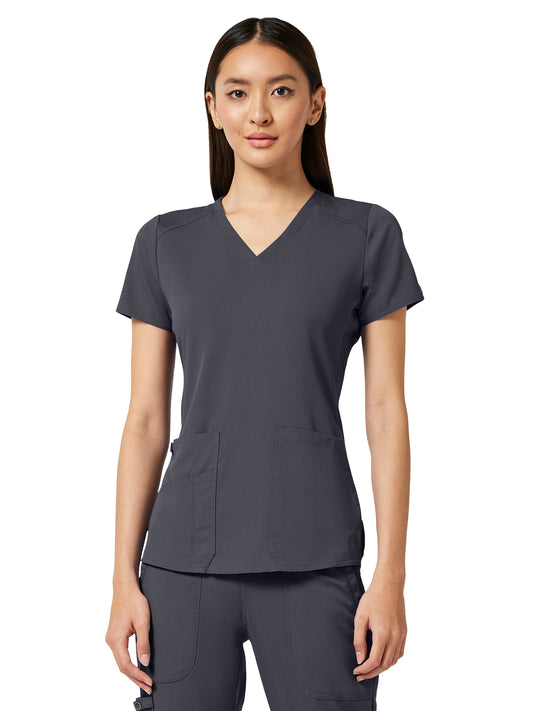 Women's 4-Pocket V-Neck Shirttail Top - 7459 - Pewter