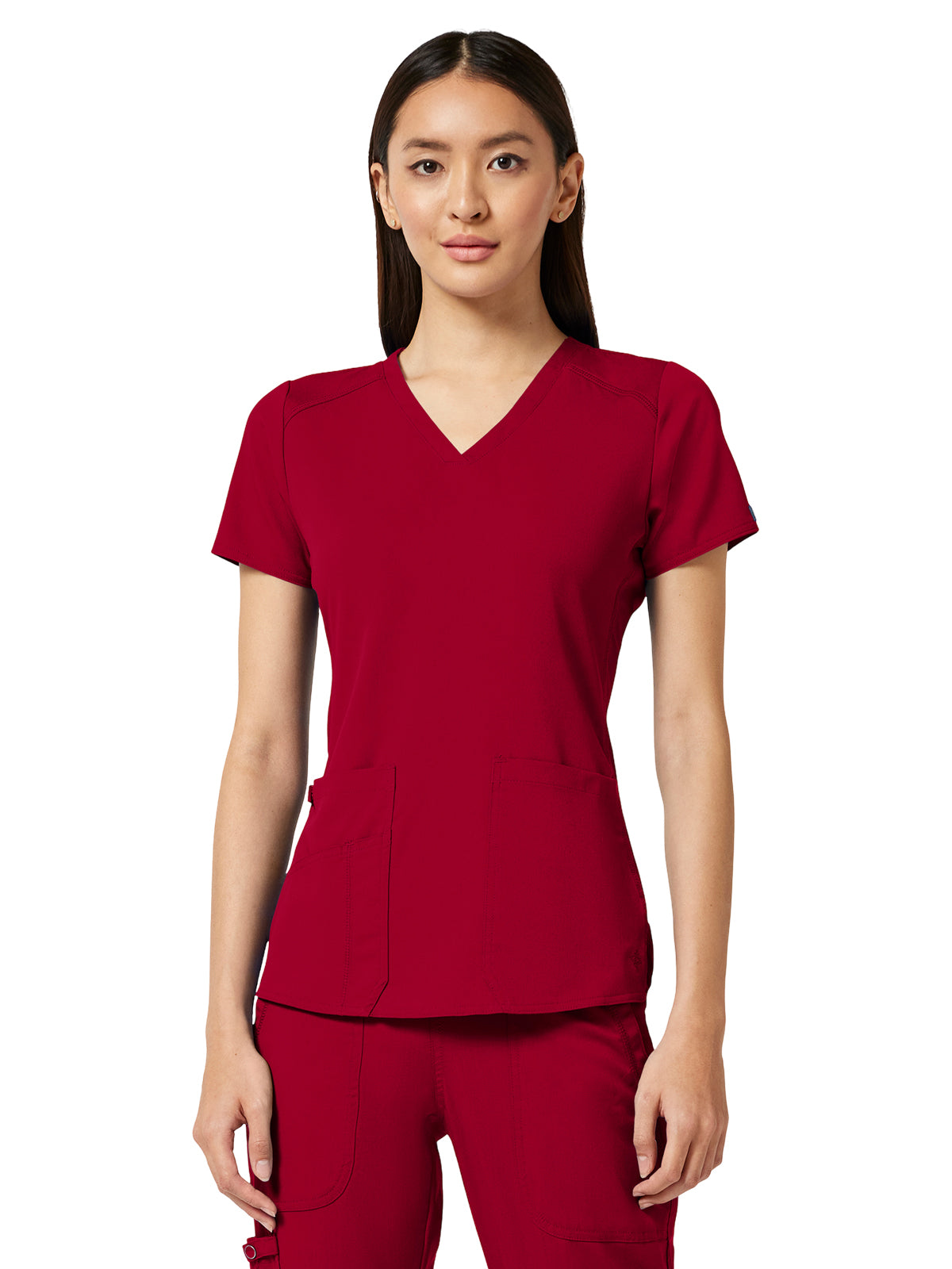 Women's 4-Pocket V-Neck Shirttail Top - 7459 - Red