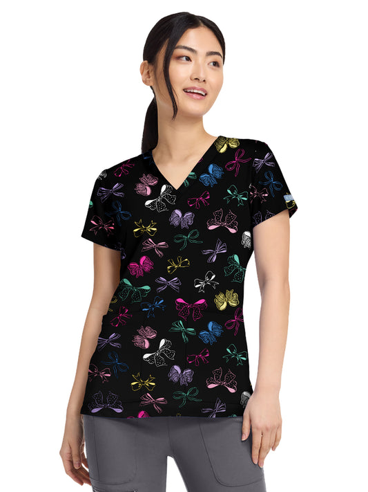 Women's 2-Pocket V-Neck Print Top - 8564 - Bow Mania