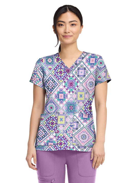 Women's 2-Pocket V-Neck Print Top - 8564 - Crochet All Day