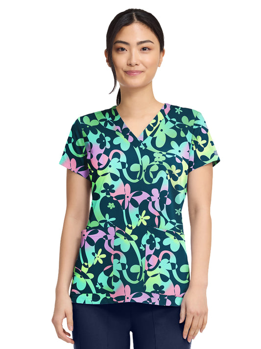 Women's 2-Pocket V-Neck Print Top - 8564 - Dizzy Daisy