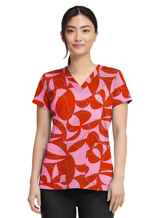 Women's 2-Pocket V-Neck Print Top - 8564 - Hopscotch