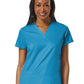 Women's Four-Pocket V-Neck Top - 1708 - Teal Blue
