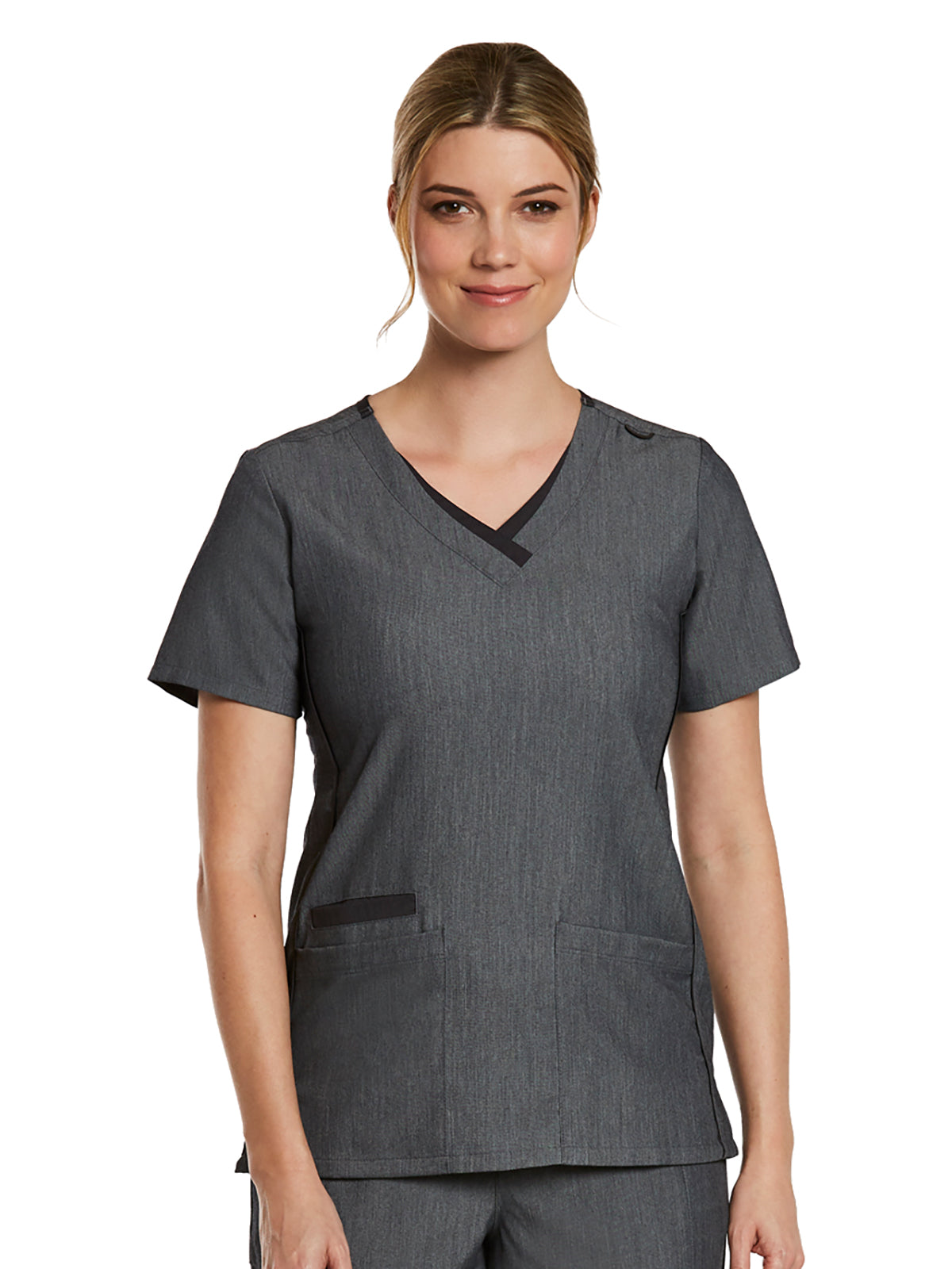 Women's Layered Three-Pocket V-Neck Top - 3901 - Heather Grey