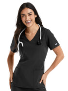 Women's Three-Pocket Double V-Neck Top - 5001 - Black