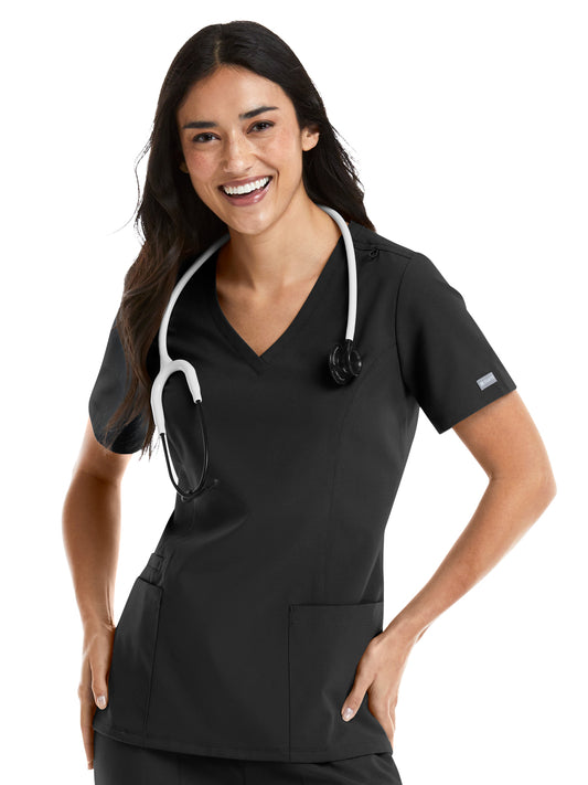 Women's Three-Pocket Double V-Neck Top - 5001 - Black