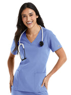 Women's Three-Pocket Double V-Neck Top - 5001 - Ceil Blue