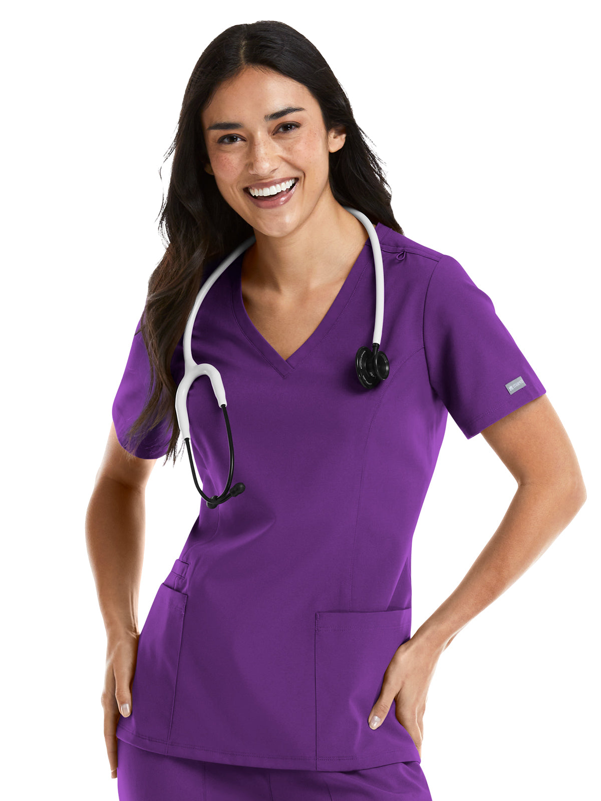 Women's Three-Pocket Double V-Neck Top - 5001 - Eggplant