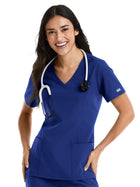 Women's Three-Pocket Double V-Neck Top - 5001 - Galaxy Blue