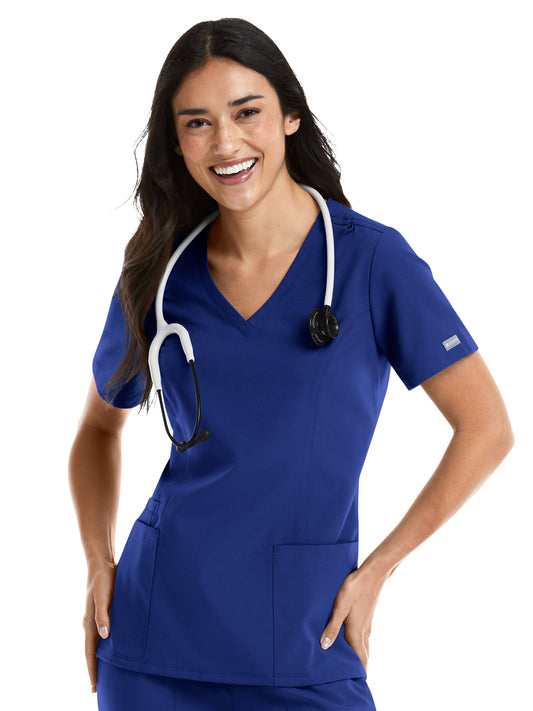 Women's Three-Pocket Double V-Neck Top - 5001 - Galaxy Blue