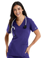 Women's Three-Pocket Double V-Neck Top - 5001 - Grape