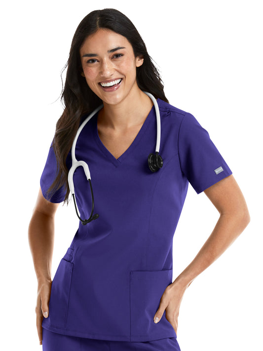 Women's Three-Pocket Double V-Neck Top - 5001 - Grape