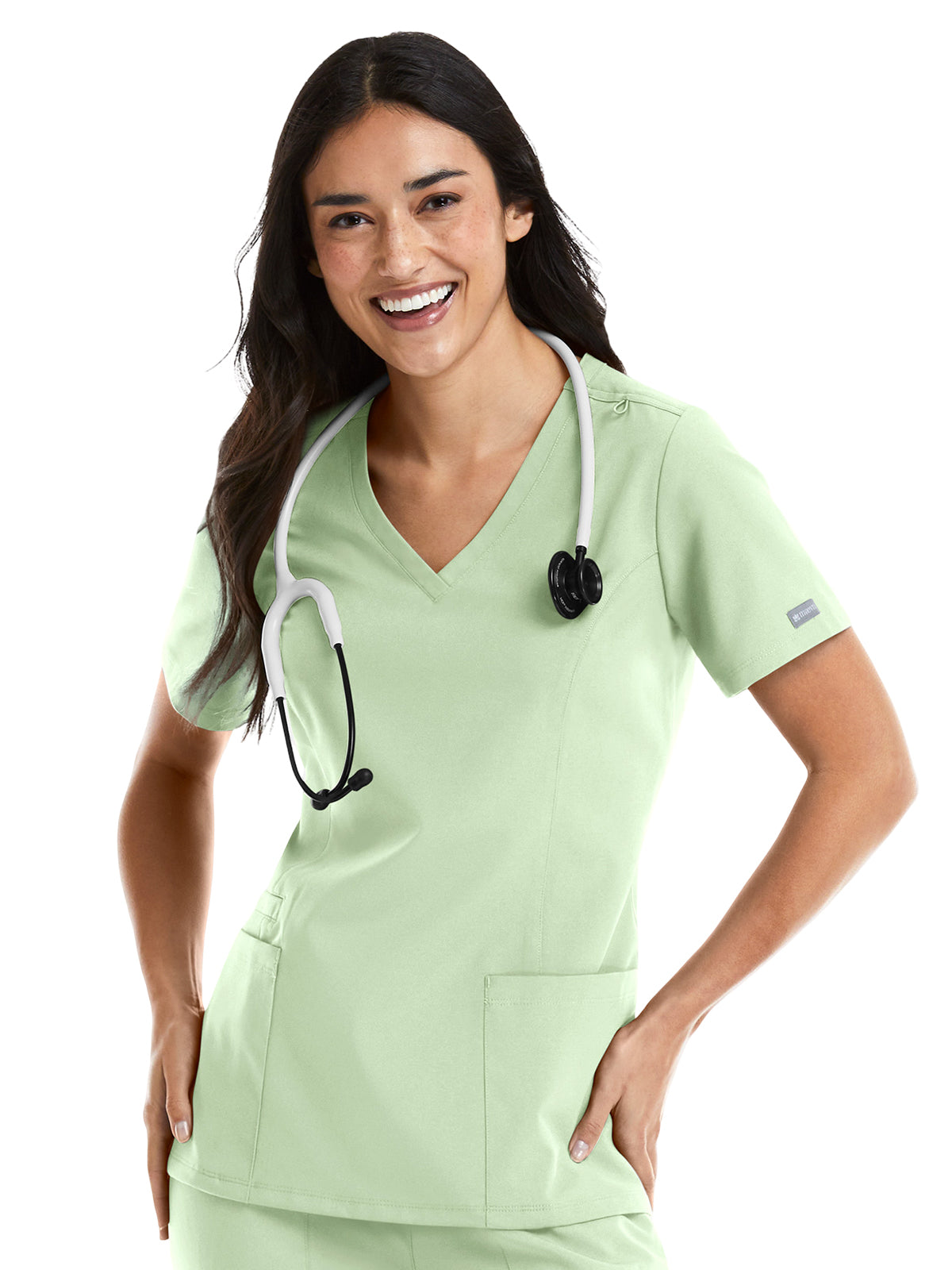 Women's Three-Pocket Double V-Neck Top - 5001 - Honeydew