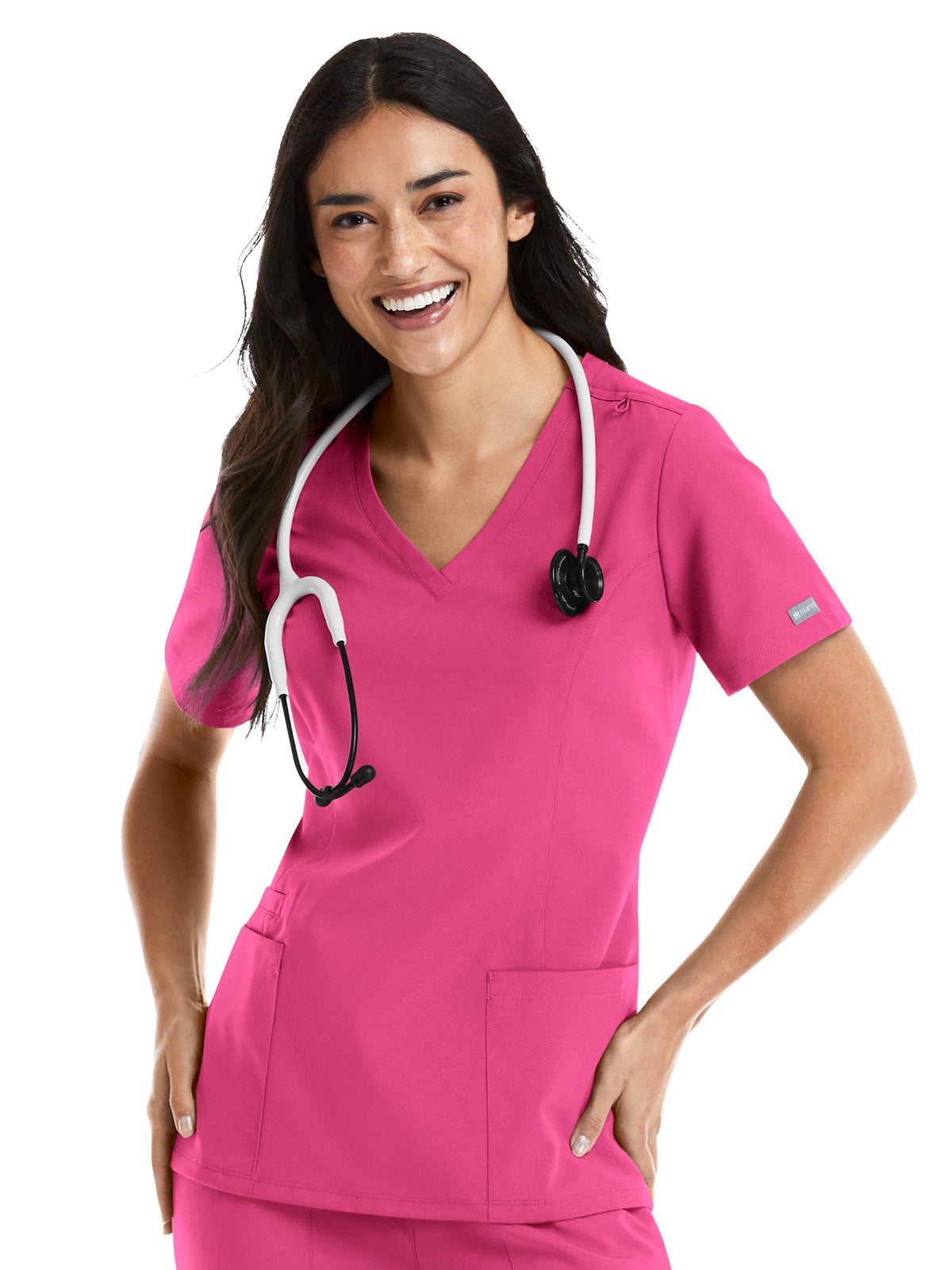 Women's Three-Pocket Double V-Neck Top - 5001 - Hot Pink