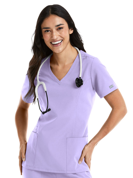Women's Three-Pocket Double V-Neck Top - 5001 - Lavender