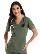 Women's Three-Pocket Double V-Neck Top - 5001 - Olive
