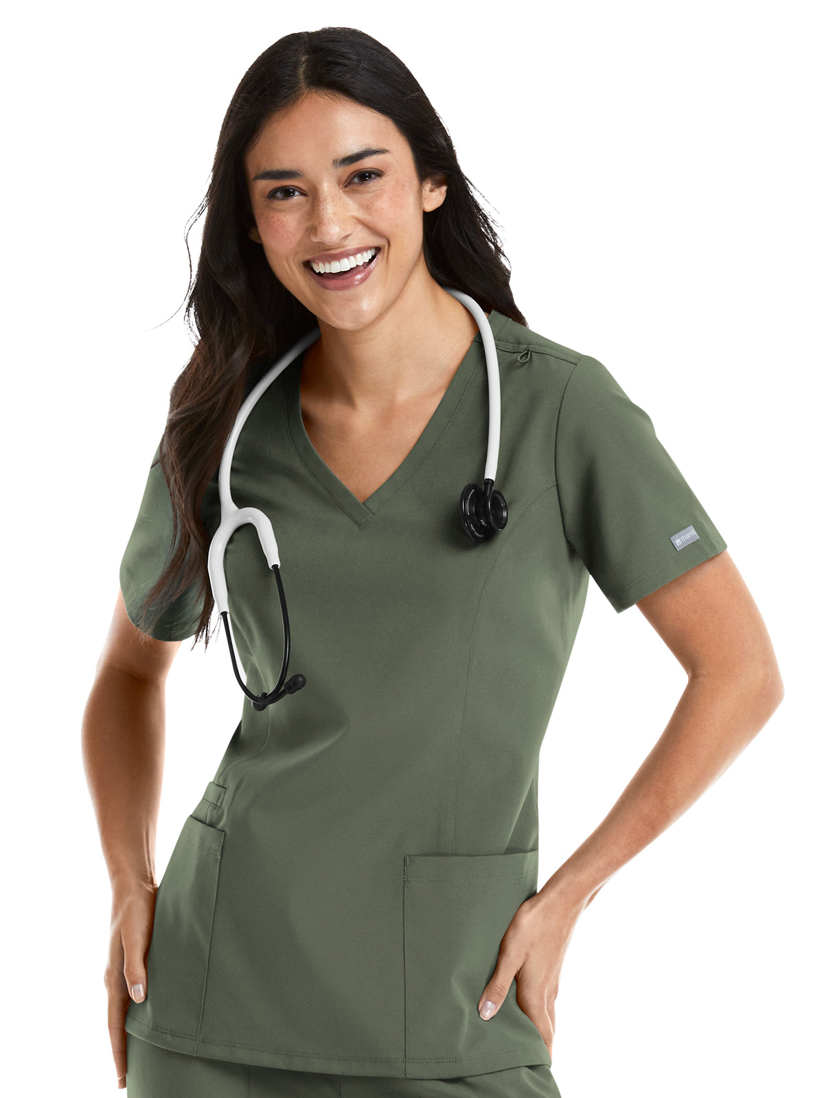 Women's Three-Pocket Double V-Neck Top - 5001 - Olive