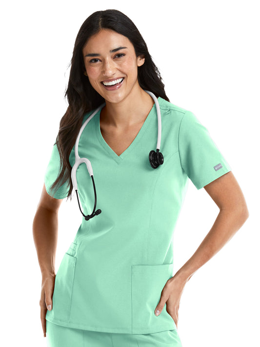 Women's Three-Pocket Double V-Neck Top - 5001 - Opal