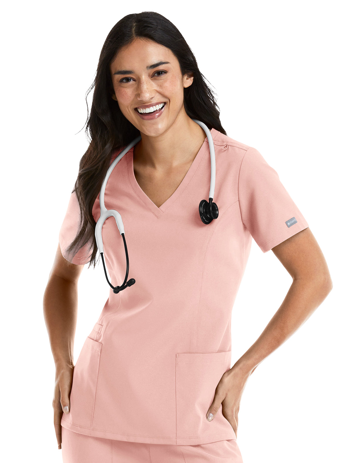 Women's Three-Pocket Double V-Neck Top - 5001 - Pink Grapefruit