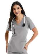 Women's Three-Pocket Double V-Neck Top - 5001 - Quiet Grey