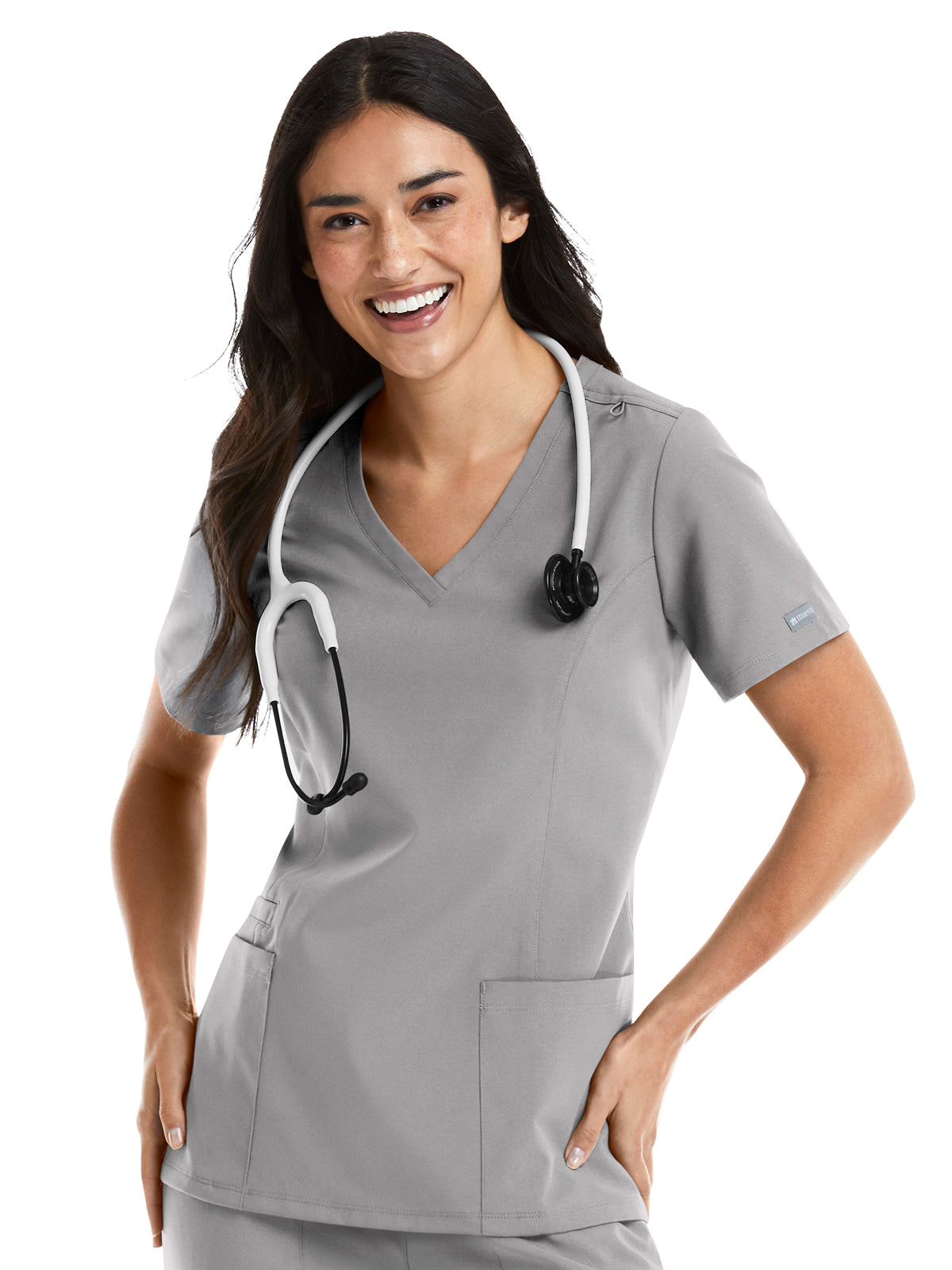 Women's Three-Pocket Double V-Neck Top - 5001 - Quiet Grey