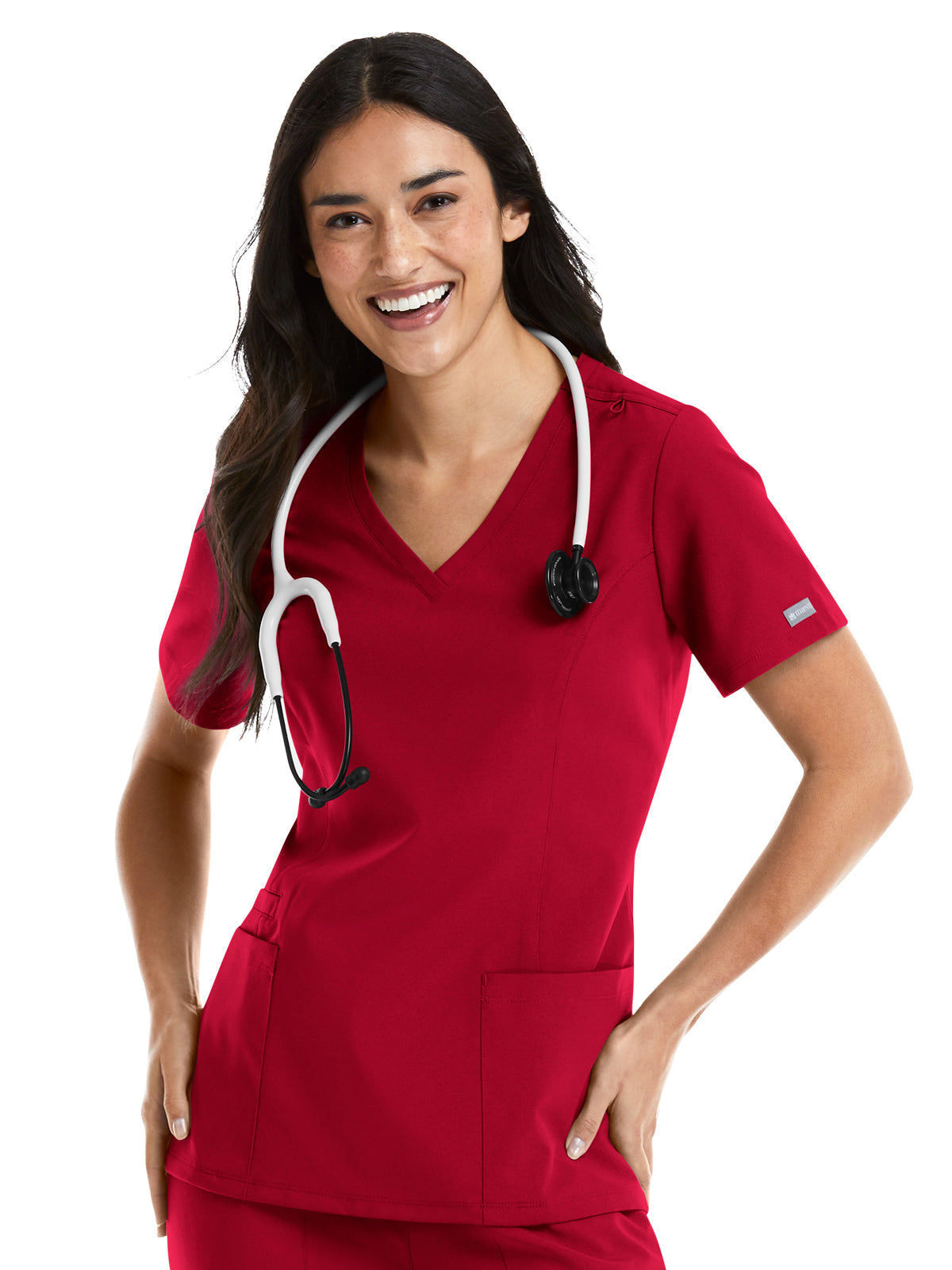 Women's Three-Pocket Double V-Neck Top - 5001 - Red