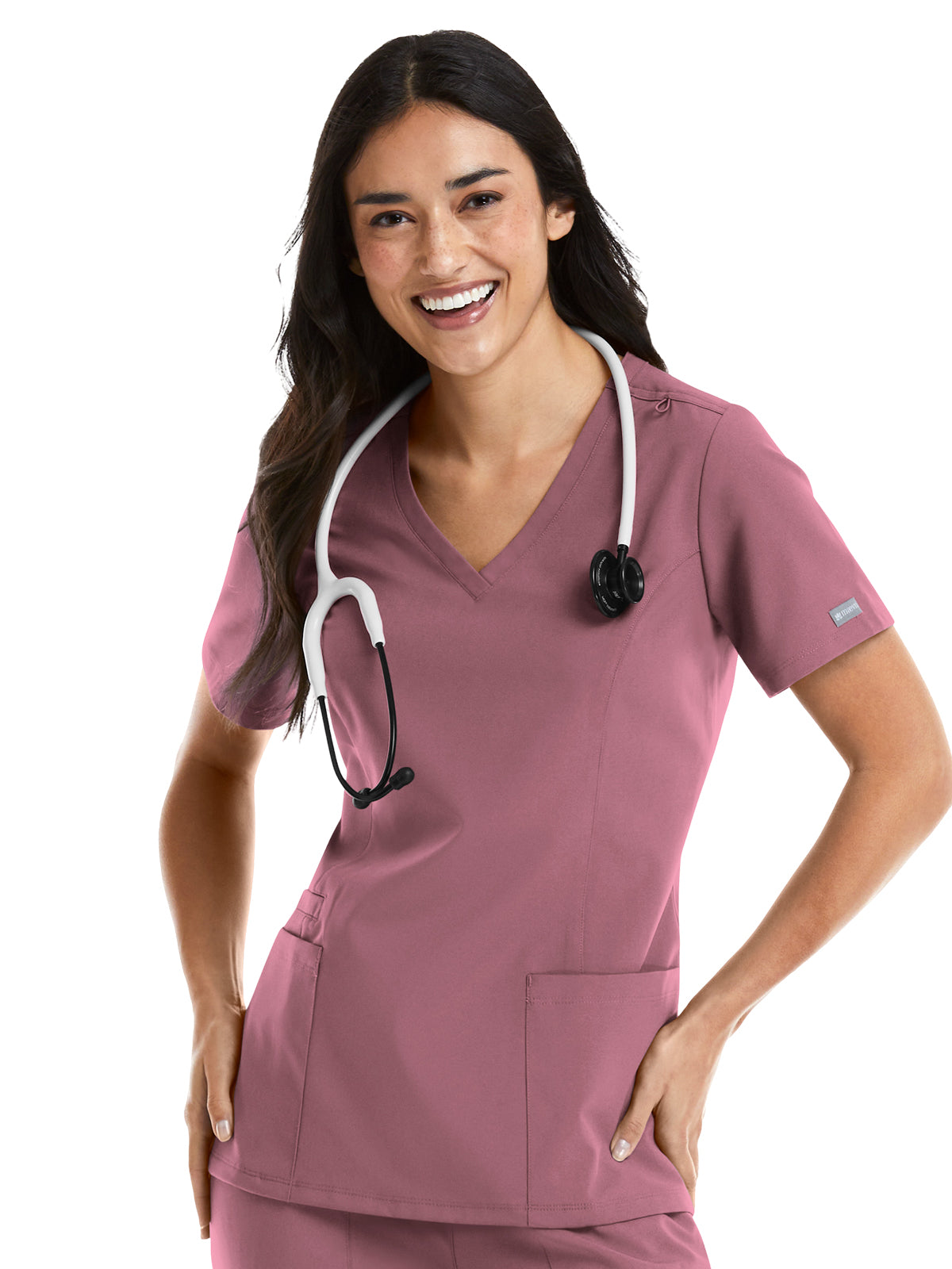 Women's Three-Pocket Double V-Neck Top - 5001 - Rose