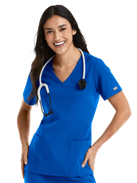 Women's Three-Pocket Double V-Neck Top - 5001 - Royal Blue