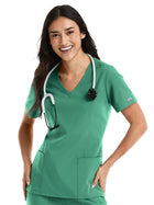 Women's Three-Pocket Double V-Neck Top - 5001 - Surgical Green