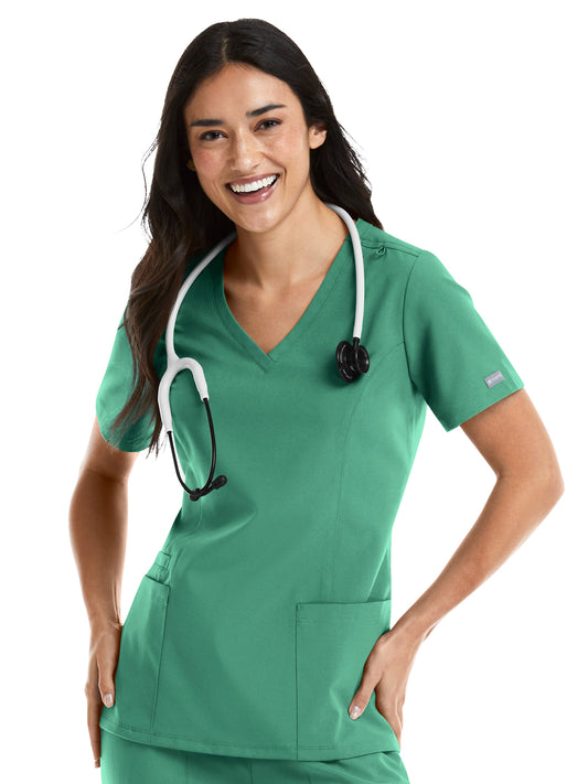 Women's Three-Pocket Double V-Neck Top - 5001 - Surgical Green