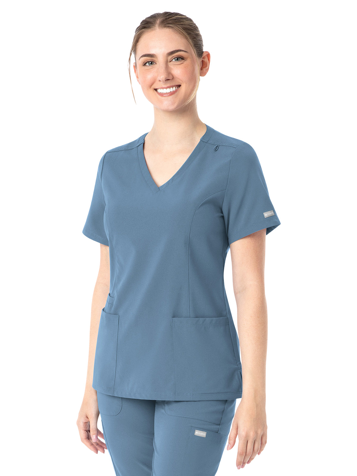 Women's Three-Pocket Double V-Neck Top - 5001 - Slate Blue