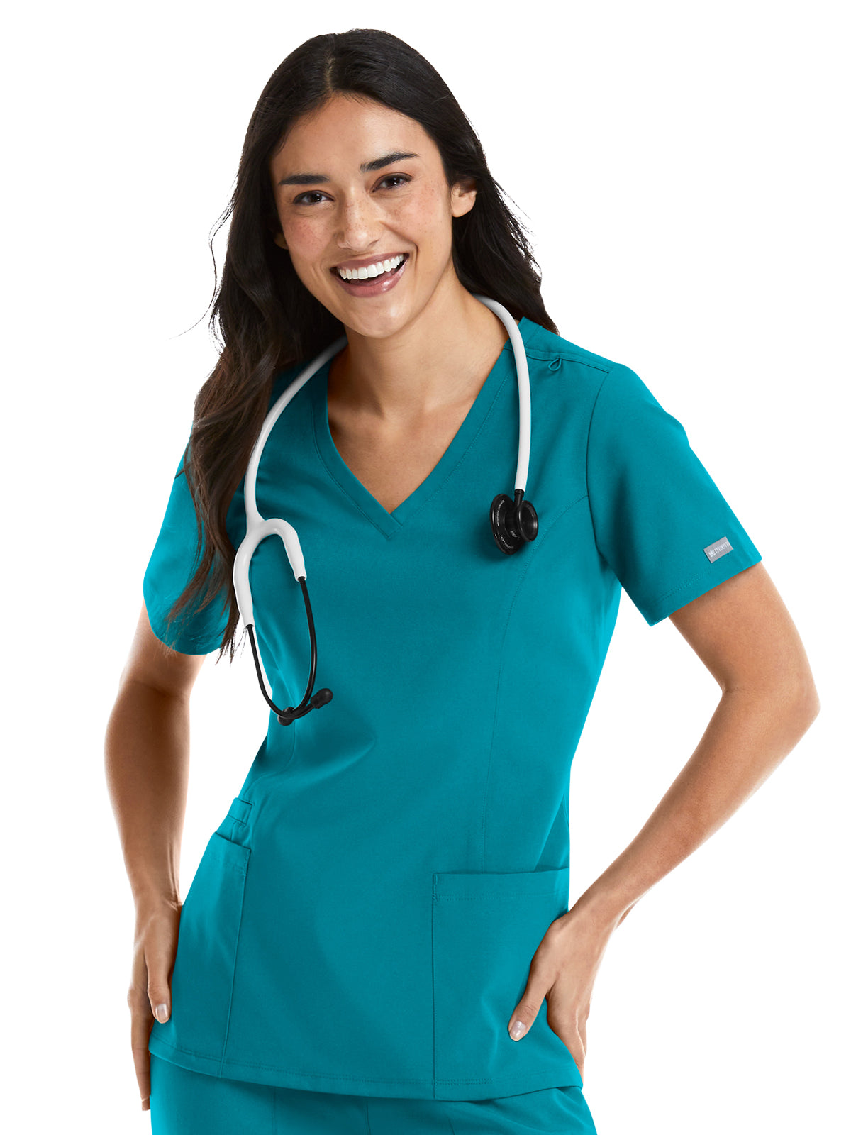 Women's Three-Pocket Double V-Neck Top - 5001 - Teal