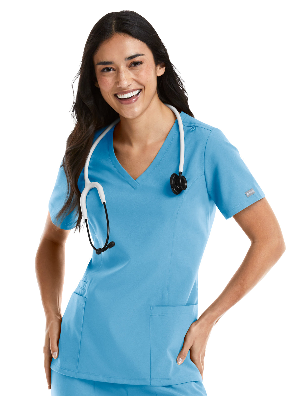 Women's Three-Pocket Double V-Neck Top - 5001 - Turquoise