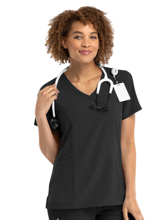 Women's Three-Pocket Mock Wrap Top - 5002 - Black