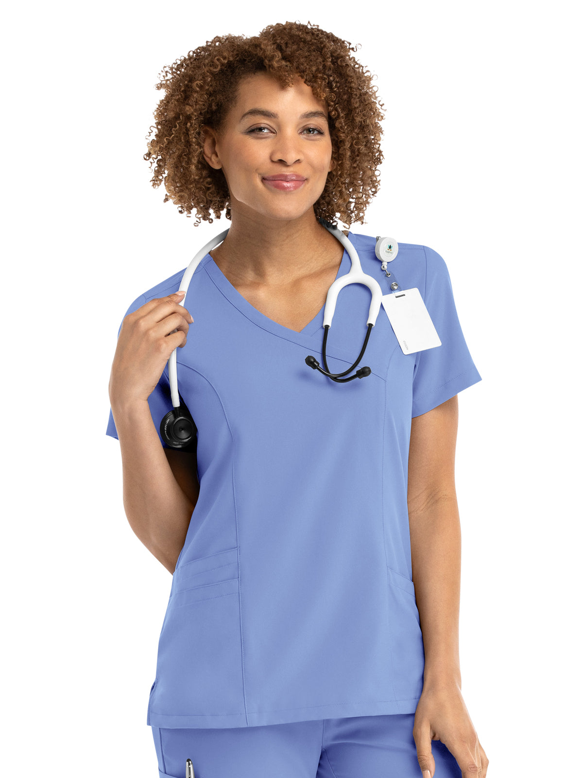 Women's Three-Pocket Mock Wrap Top - 5002 - Ceil Blue