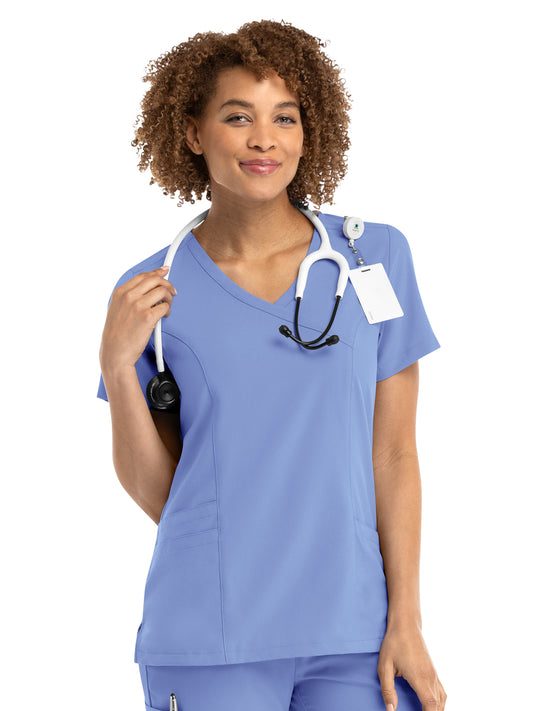 Women's Three-Pocket Mock Wrap Top - 5002 - Ceil Blue